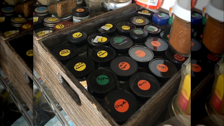 color-coded spice rack