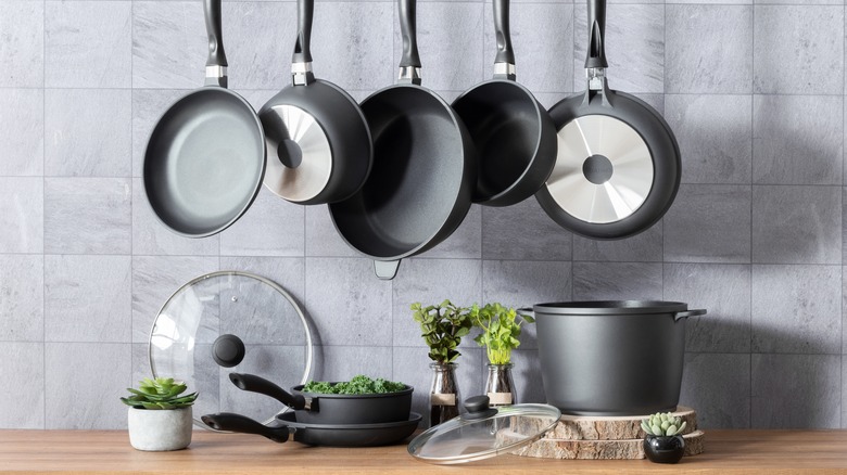 Cookware in a kitchen