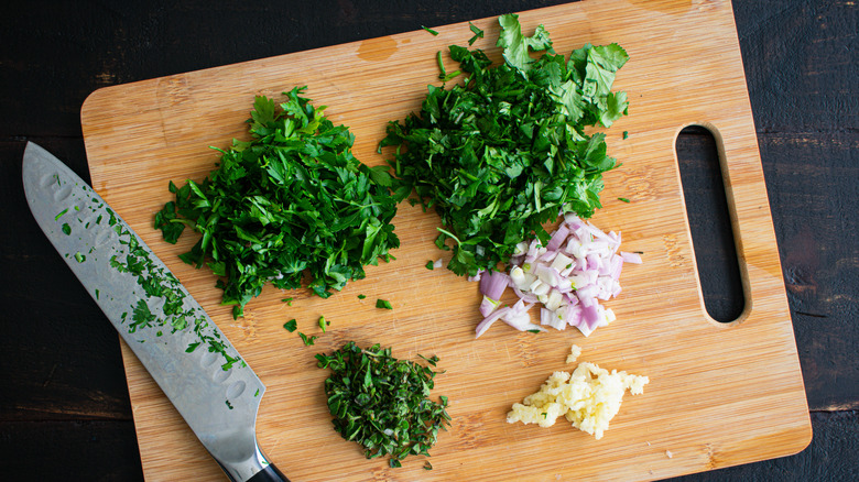 Cutting board with herbs