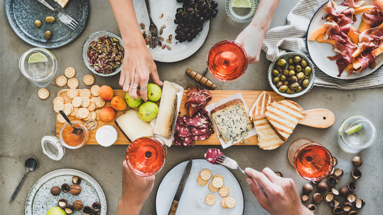 Charcuterie board with grilled bread