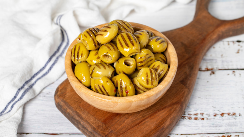 Bowl of grilled olives