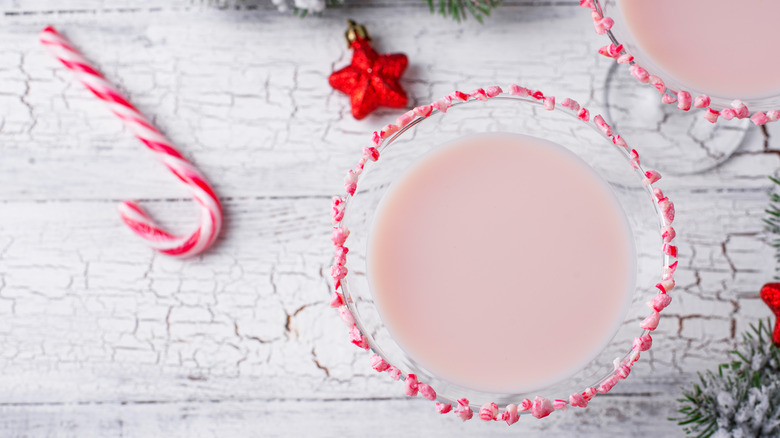 Peppermint martini with a candy rim