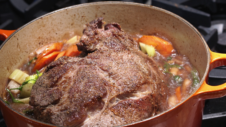 Pot roast cooking on stove