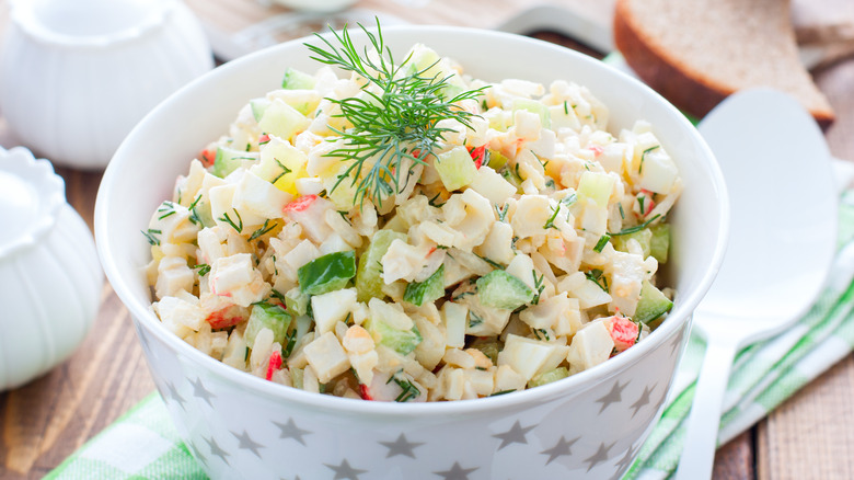 Bowl of creamy crab salad