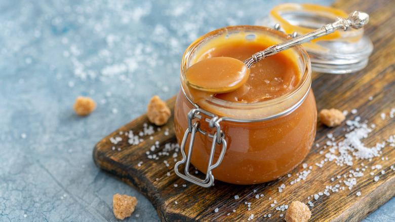 butterscotch sauce in glass jar