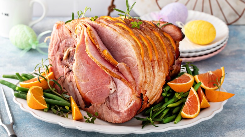 Easter ham with orange slices