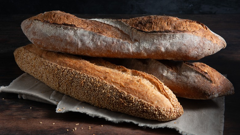 sourdough bread stacked on table