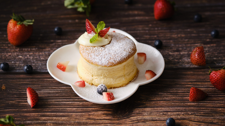 One Japanese pancake on a plate