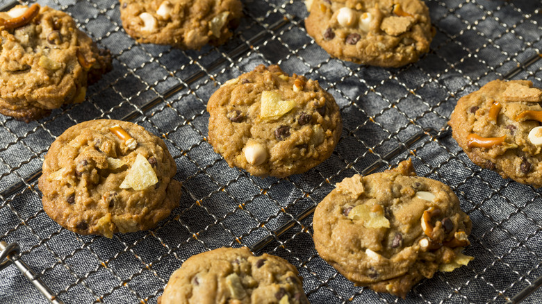 Cookies with chips and pretzels