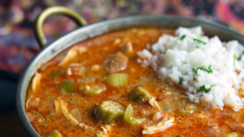 Chicken and sausage gumbo with rice