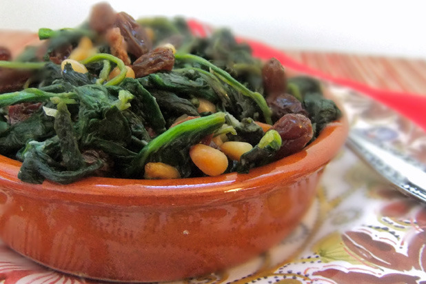 Spinach with Pine Nuts and Raisins