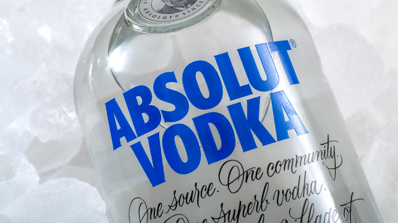 Absolut Vodka bottle on ice