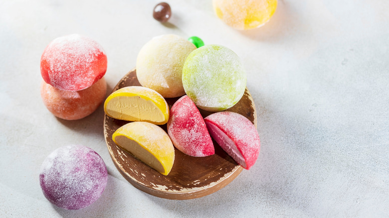 Brightly colored mochi ice cream