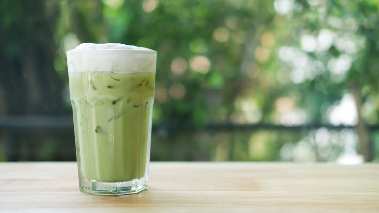 Iced matcha with milk froth