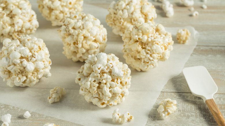 Popcorn balls on a table