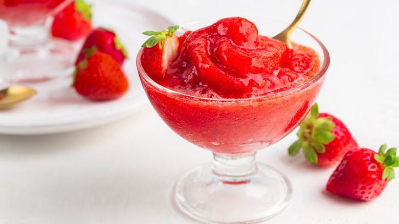 Strawberry granita with spoon