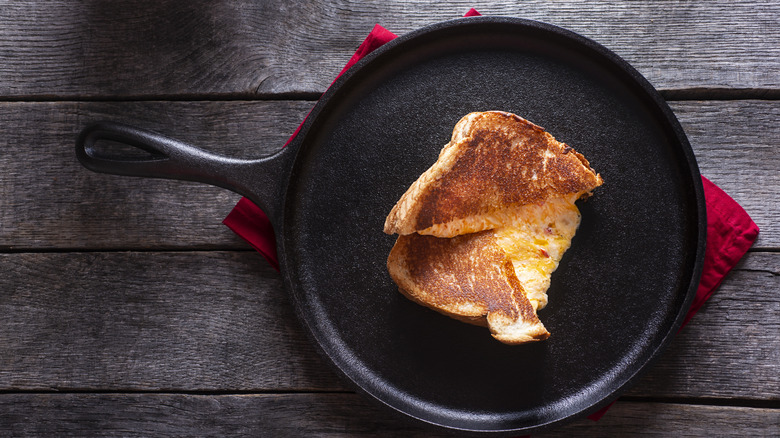 Grilled cheese in frying pan