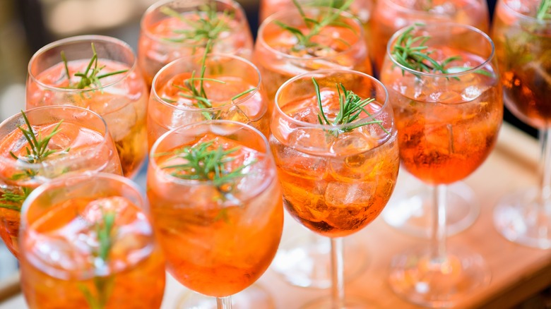 Row of Aperol spritz cocktails