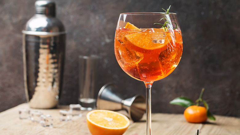 Aperol spritz cocktail and shaker
