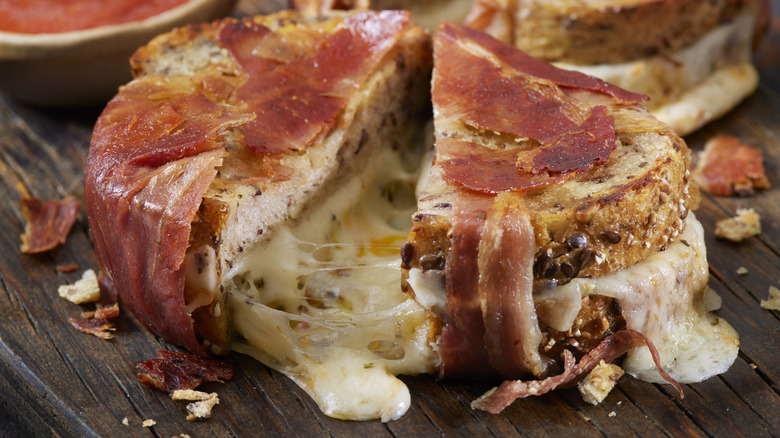 A bacon-wrapped grilled cheese sandwich