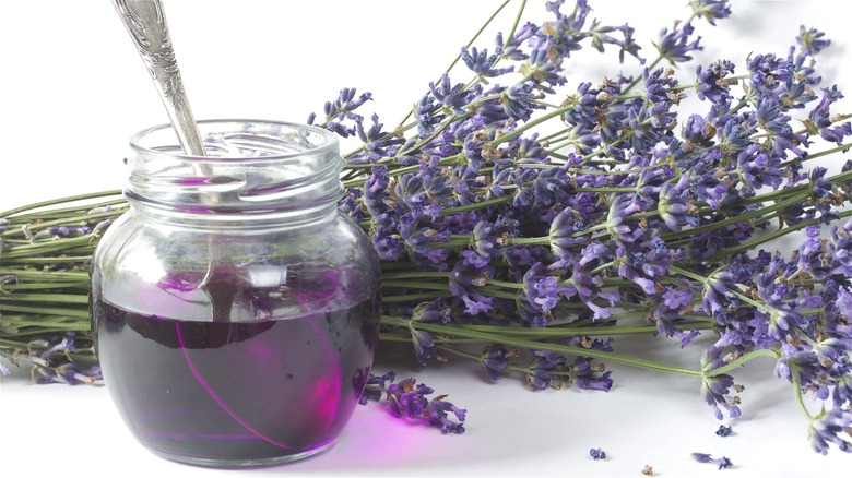 Lavender syrup in small jar 