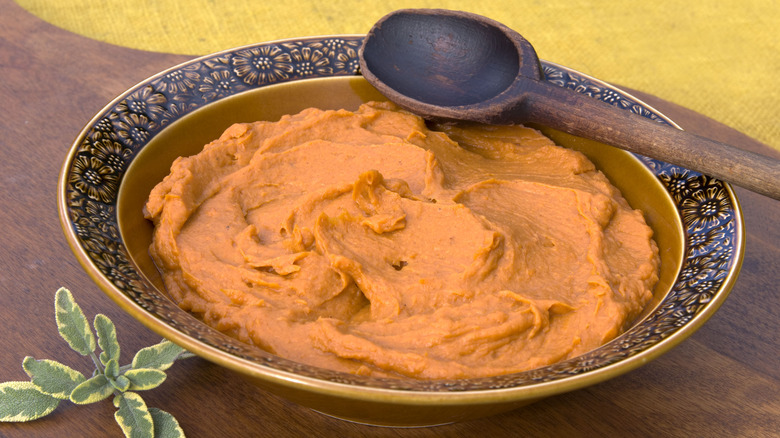 A bowl of mashed sweet potatoes