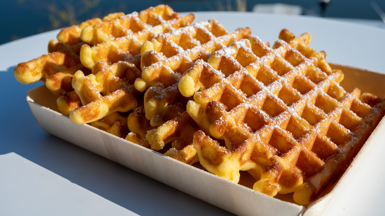 liege waffles dusted with powdered sugar