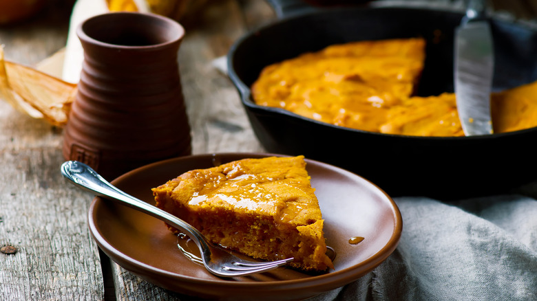 A slice of pumpkin cornbread