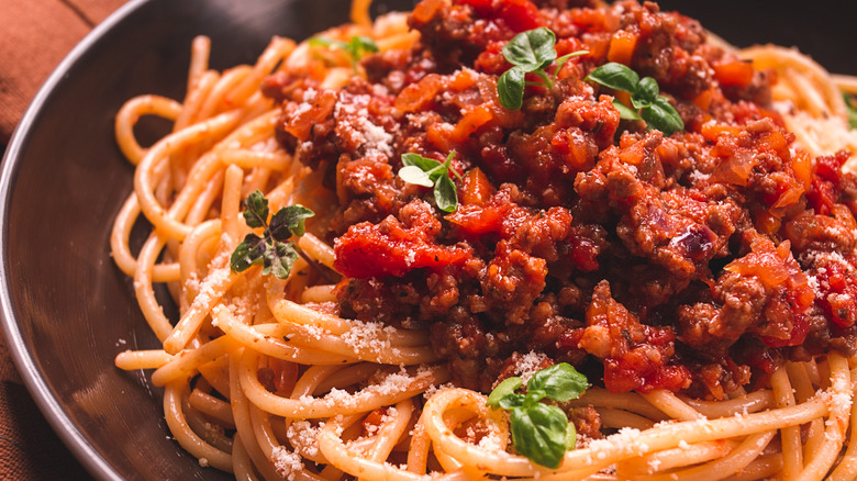 bowl of pasta with meat