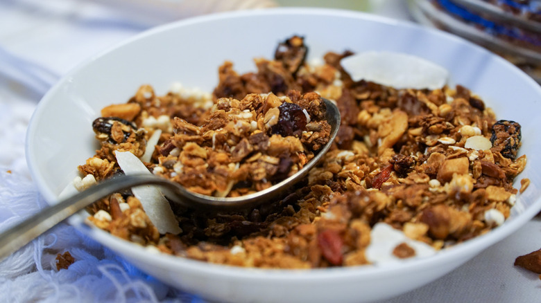 bowl of granola with dried fruit and coconut