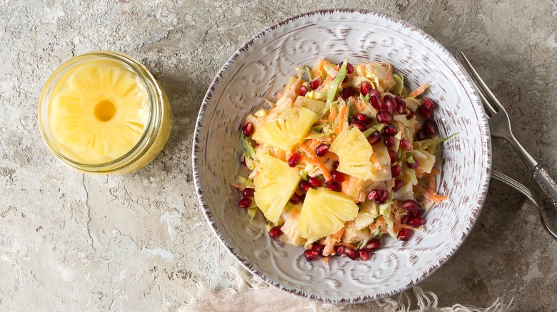 Homemade pineapple pomegranate coleslaw