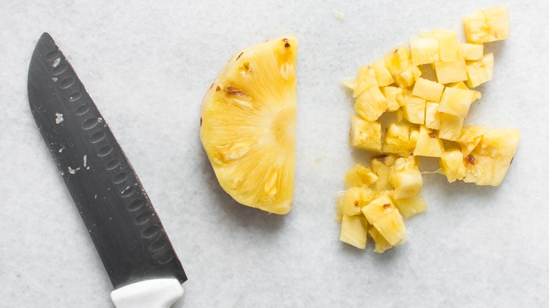 Top view of diced pineapples