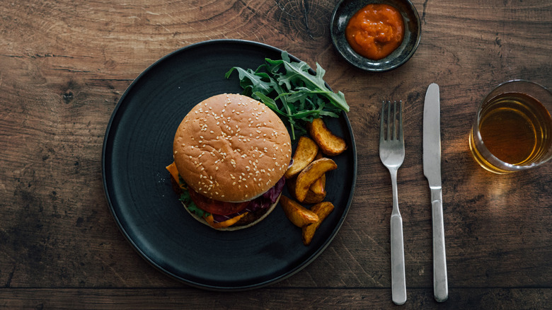 Burger and steak fries