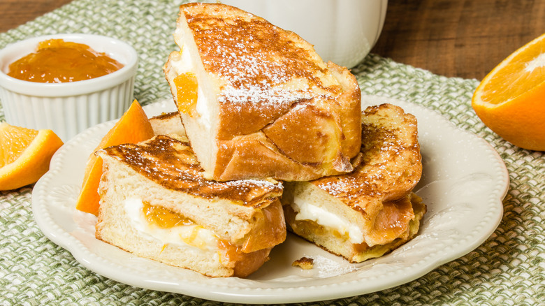 Plate of orange citrus stuffed French toast