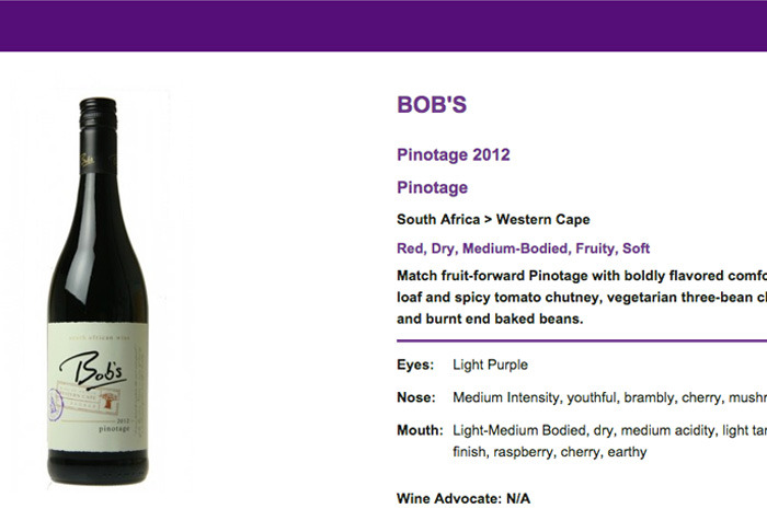 Bob's Pinotage Western Cape 2012 $9