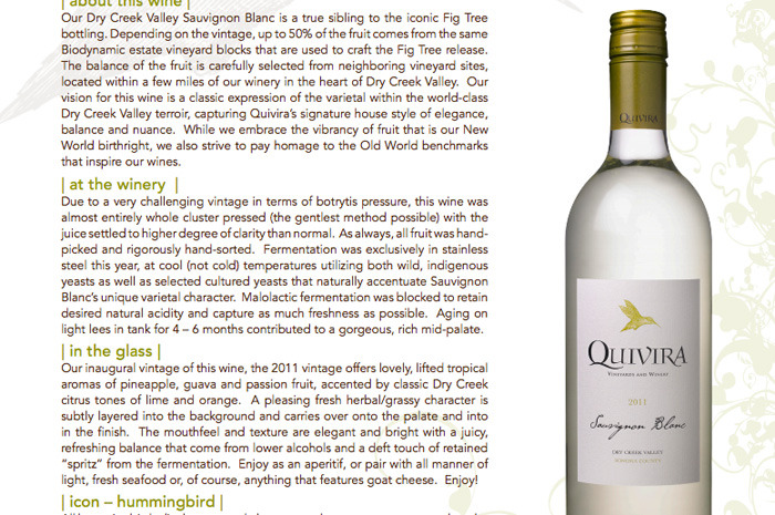 Quivira Fig Tree Sauvignon Blanc Dry Creek Valley Sonoma $22 