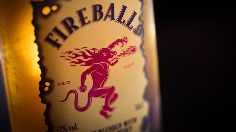 Close-up of Fireball bottle