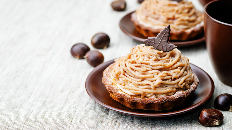 Chocolate chestnut cake in a dish