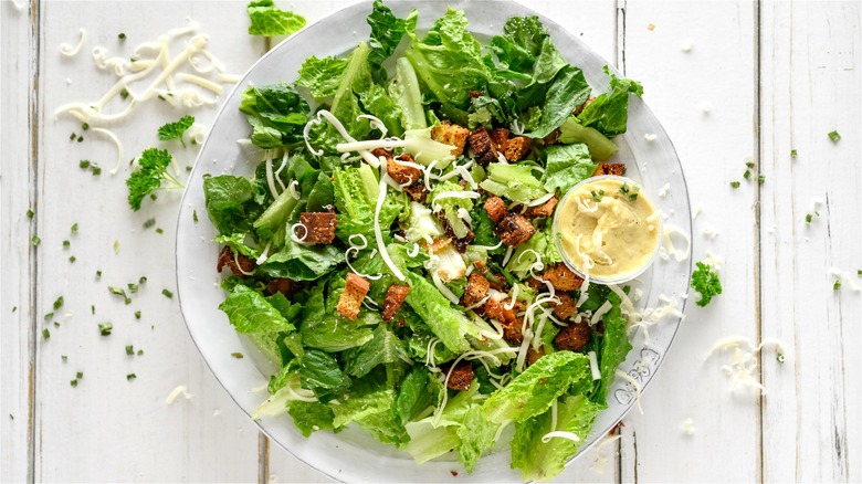 Plate of greens with croutons 