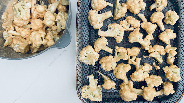 cauliflower in air fryer basket