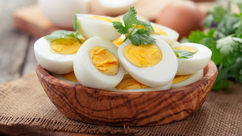 Hard-boiled eggs in bowl