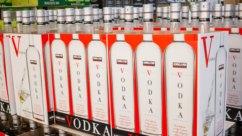 Crates of Kirkland vodka 