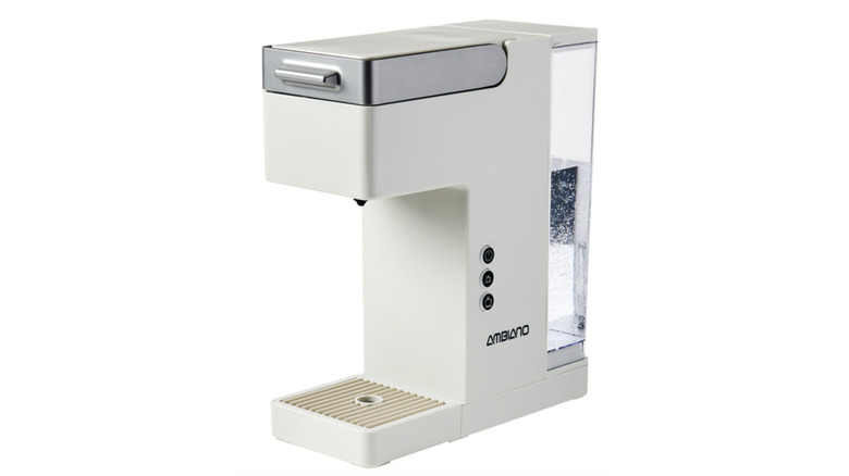 Coffee machine pours coffee into mugAmbiano Single Serve Coffee Maker in white