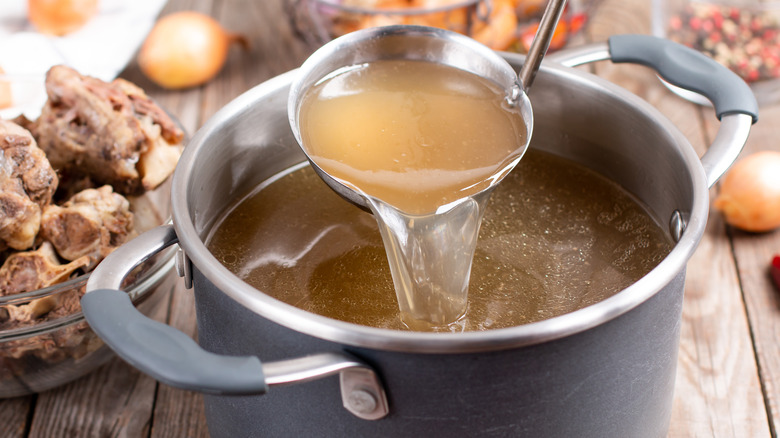 Pot of chicken bone broth