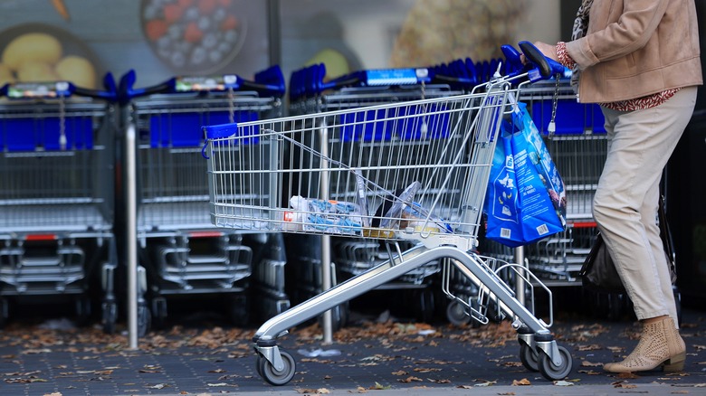 woman with shopping cart at Aldi