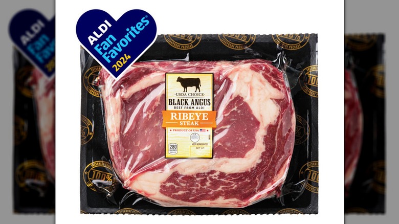 Package of Black Angus Ribeye Steak from Aldi