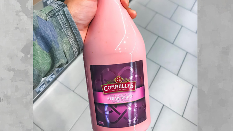 A bottle of Aldi's strawberry cream liqueur