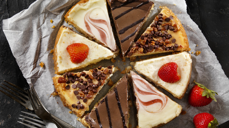 different slices of cheesecake