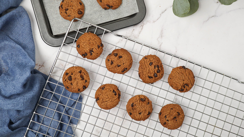 cookies cooling on a wire rack