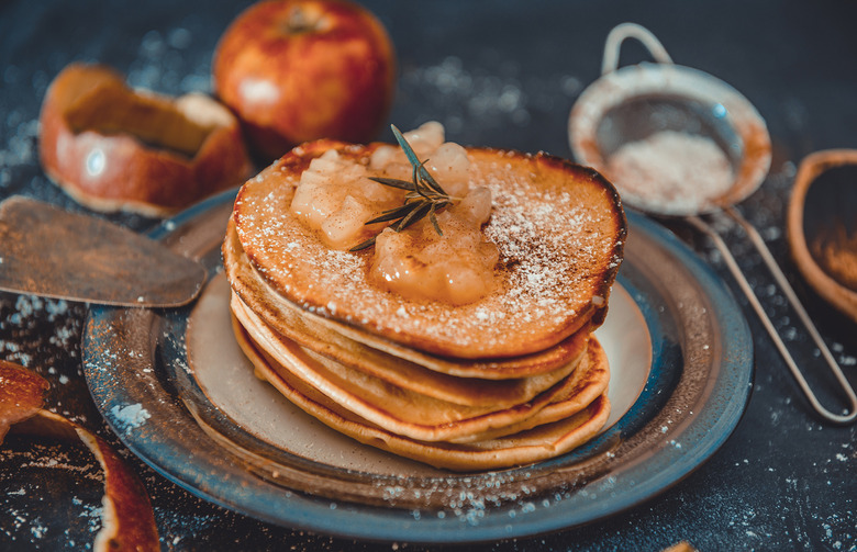 Apple Cinnamon Pancakes with Warmed Cider Sauce